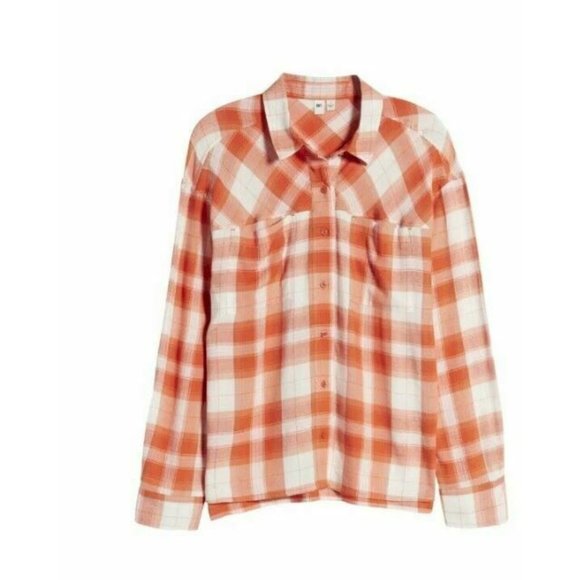 BP Women's High/Low Plaid Button Up Shirt Rust Ivory Bill Plaid Small MSRP $39 - Picture 5 of 6
